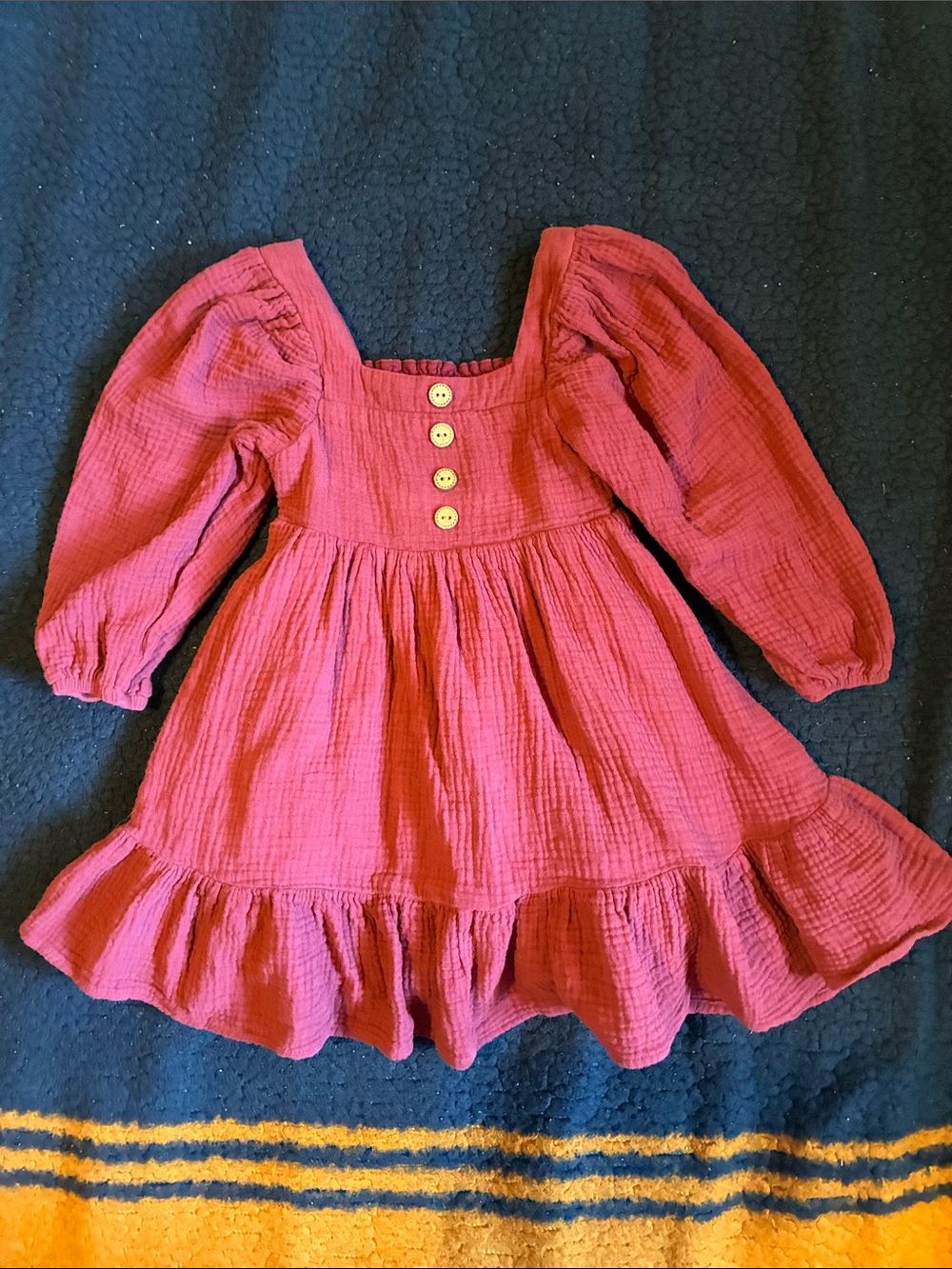 cheeky plum burgandy Puff Sleeve Tiered Cotton Dress